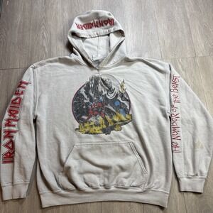Vintage Iron Maiden Hoodie Sweatshirt‎ Number Of The Beast Men's Large L Gray
